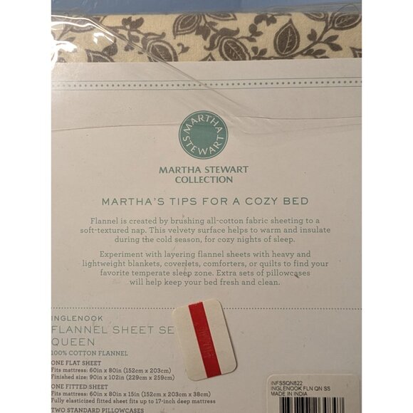 Martha Stewart Queen Inglenook Flannel Sheet Set 100% Cotton Floral Fall Winter - Picture 3 of 13